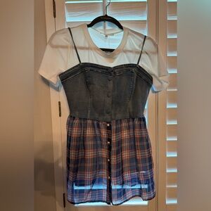 NWT Pastel brand White Tee with Jean and plaid tank